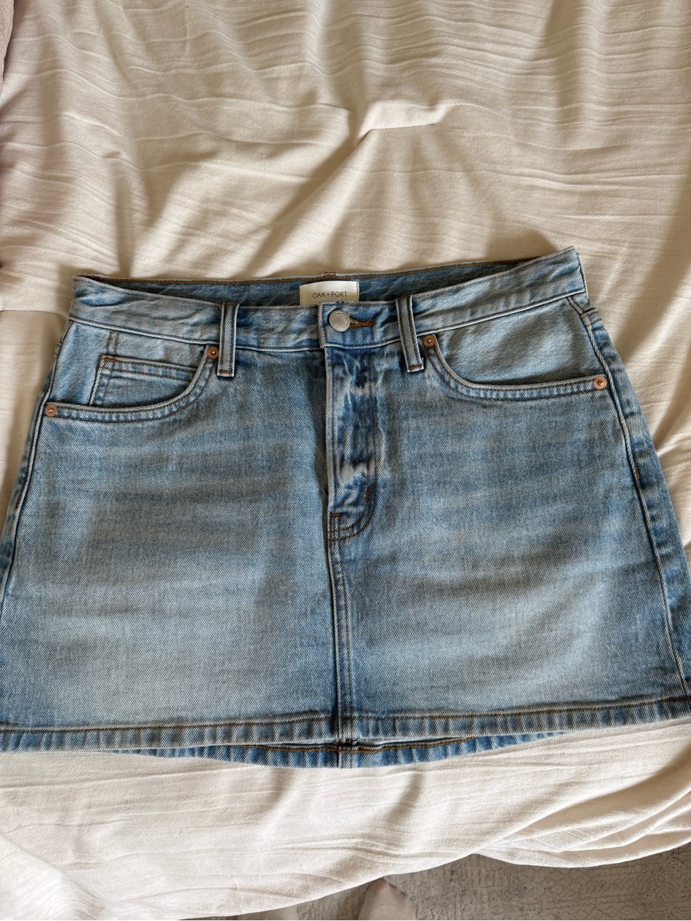 OAK + FORT Light Wash Denim Mini Skirt